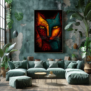 Poster Arte Abstrata de Oracle de Gato Primal – Expressio