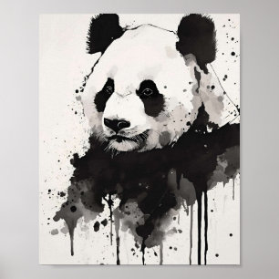 Poster Arte Abstrata de Panda para Parede – Tinta Preta e