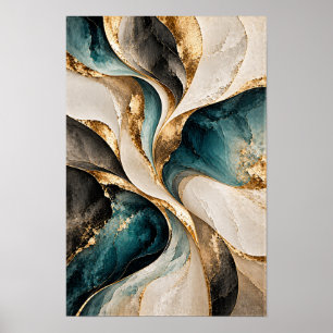 Poster Arte Abstrata de Parede Fluxo Escultural em Verde