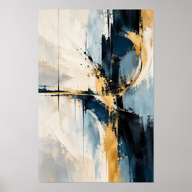 Poster Arte abstrata de parede interseção azul naval dour (Frente)