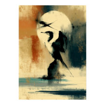 Arte Abstrata de Pelicano Perikan Japonês Sumi-E n