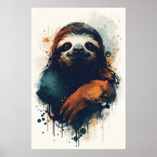 Poster Arte Abstrata de Preguiça para Parede – Animal Rel
