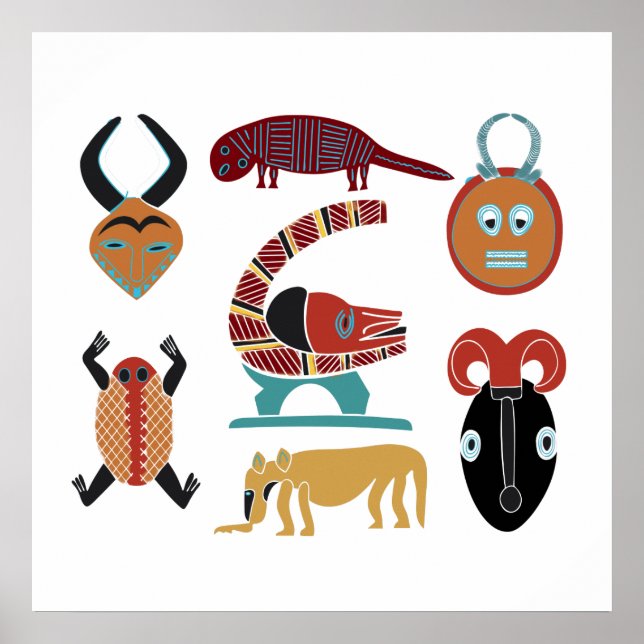 Poster Arte abstrata de rosto colorido de animais african (Frente)