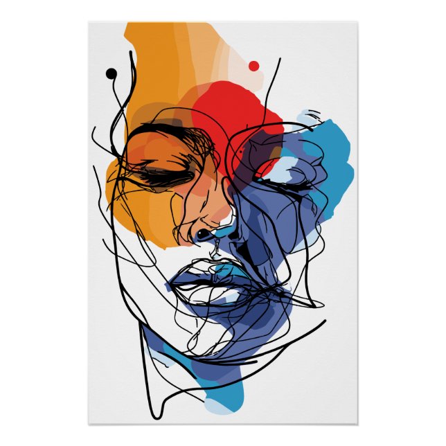 Póster Arte Abstrata de Rosto com Linhas Fluidas (Frente)
