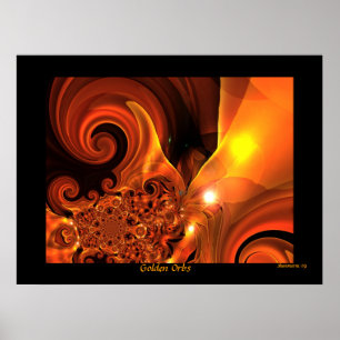 Poster Arte abstrata digital pôster Orbes Dourados