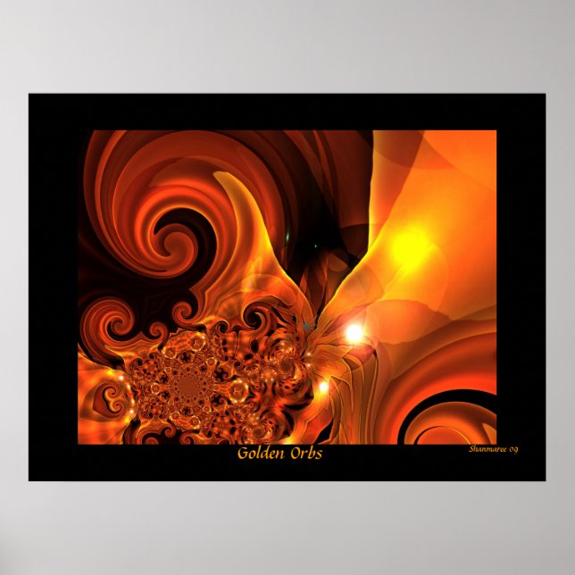 Poster Arte abstrata digital pôster Orbes Dourados (Frente)
