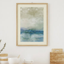 Arte abstrata do oceano em azul e bege