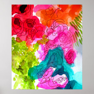 Poster Arte abstrata do watercolour das flores das flores