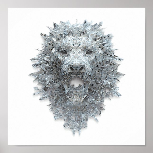 Poster Arte Abstrata Elemental: Leão Guardião Cristalizad (Frente)