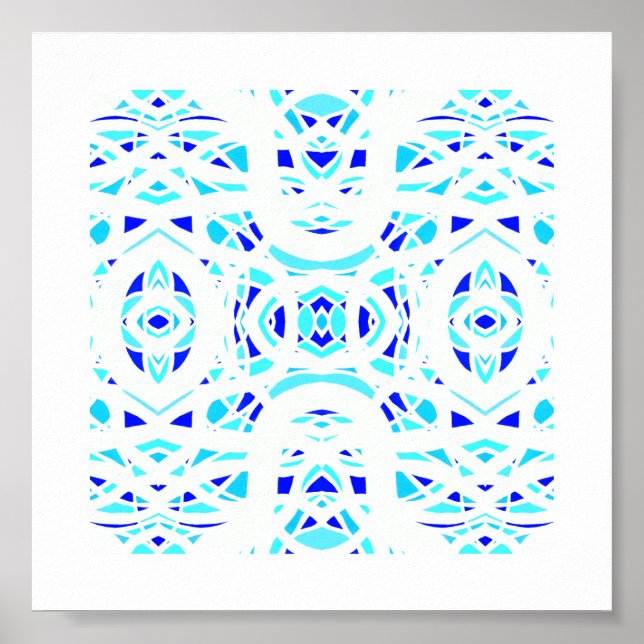 Poster Arte Abstrata em Gouache Azul e Branco Firebrand (Frente)