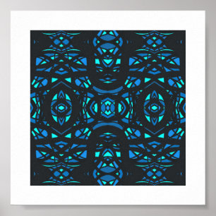 Poster Arte Abstrata em Gouache Azul Preto Flamejante
