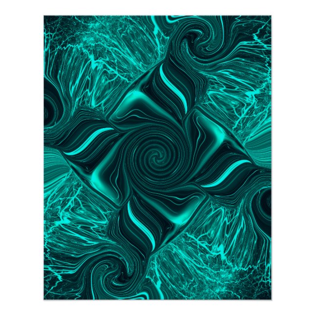 Póster Arte Abstrata em Mármore Líquido Turquesa (Frente)