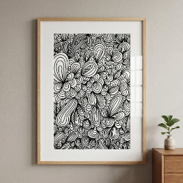 Poster Arte abstrata em preto e branco desenhada à mão co