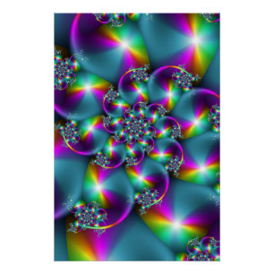Póster Arte Abstrata Espiral Fractal Arco-íris Psicodélic