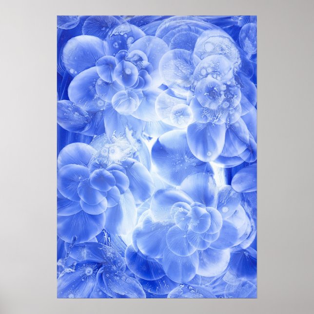 Poster Arte abstrata floral azul pintada à mão em branco (Frente)