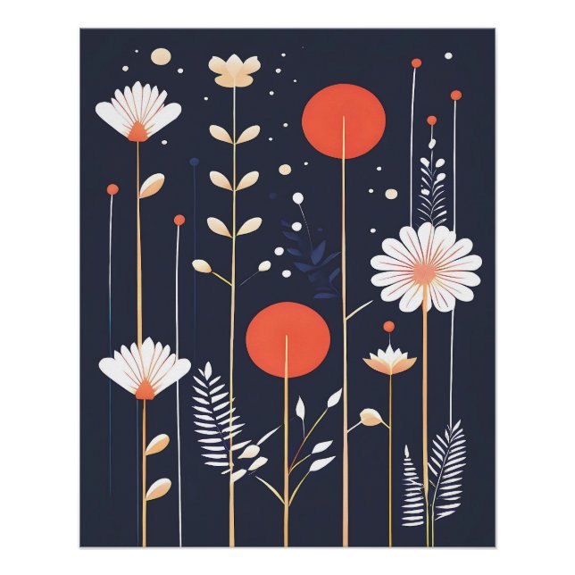 Póster Arte abstrata floral brilhante (Frente)