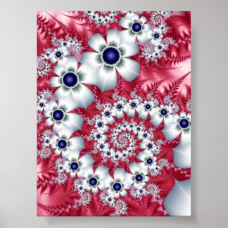 Poster Arte Abstrata Fractal Floral Espiral Carmesim