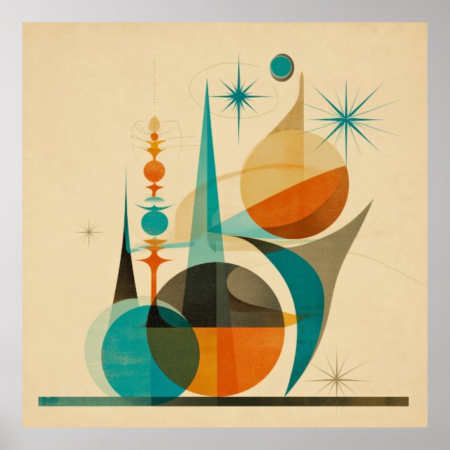Poster Arte Abstrata Geométrica de Design Retro de Meados (Frente)