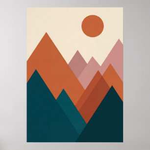 Poster : Arte Abstrata Geométrica de Montanha Boho Minima