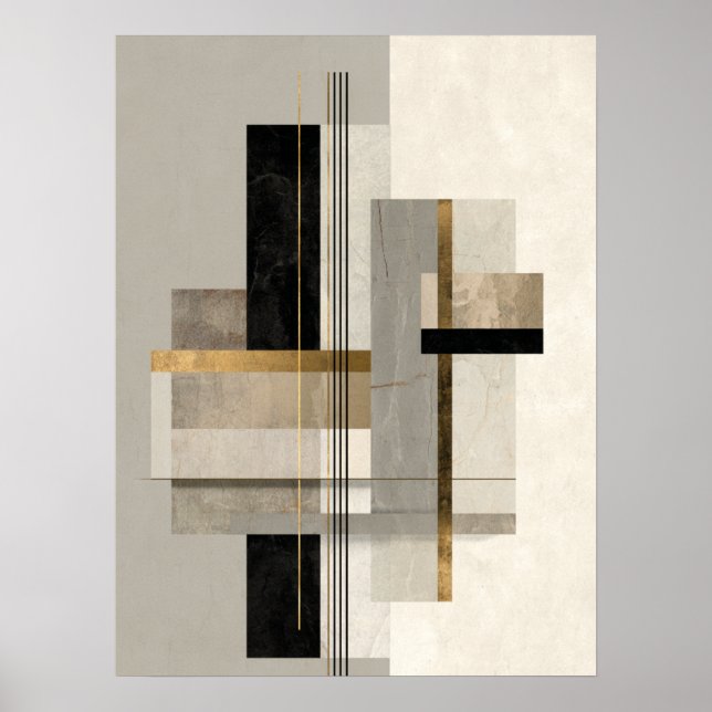Poster Arte Abstrata Geométrica Moderna a Ouro (Frente)