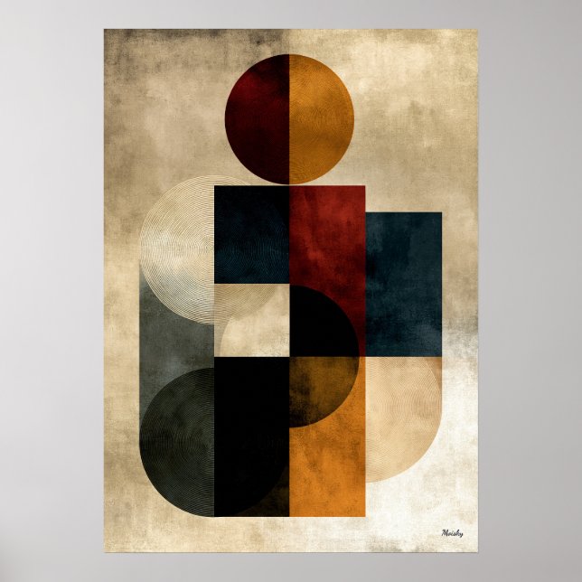 Poster Arte abstrata geométrica ondulada Zen japonesa (Frente)