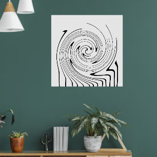 Poster Arte Abstrata Linhas Brancas Pretas Giram Minimali