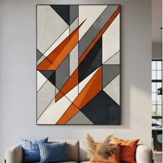 Poster Arte Abstrata Moderna com Acento Laranja Queimado