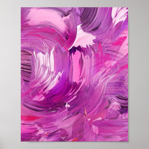 Poster Arte abstrata moderna roxa rosa branca