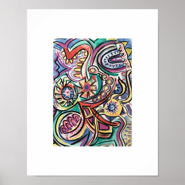 Poster Arte abstrata moderna tropical pintada à mão (Frente)