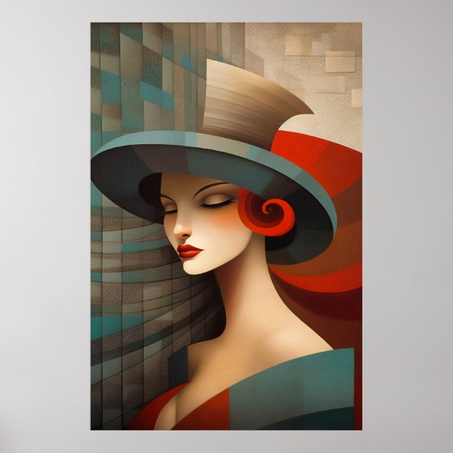 Poster Arte Abstrata Mulher De Chapéu (Frente)