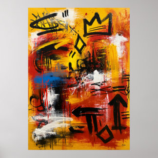Poster Arte Abstrata Neo-Expressionista Sinal da Coroa