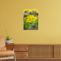 Arte abstrata pintada à mão em amarelo e verde