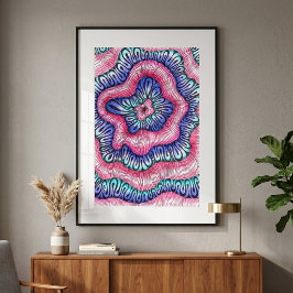 Poster Arte abstrata psicodélica em rosa e azul com linha