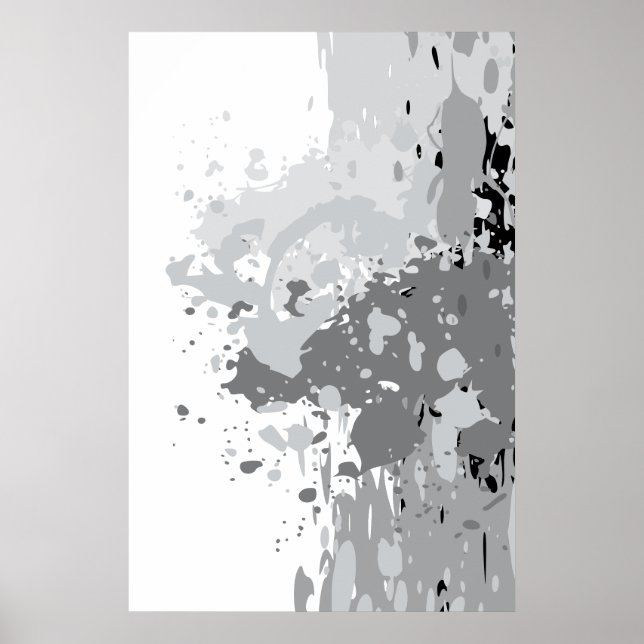 Poster Arte Abstrata Rebelde Cinza, Branco e Preto Salpic (Frente)