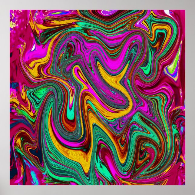 Poster Arte Abstrata Rosa Quente Marmorizada e Verde Espu (Frente)