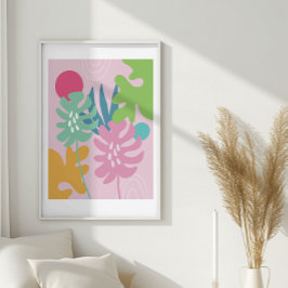 Poster Arte abstrata simples tropical floral moderna rosa