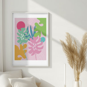 Poster Arte abstrata simples tropical floral moderna rosa