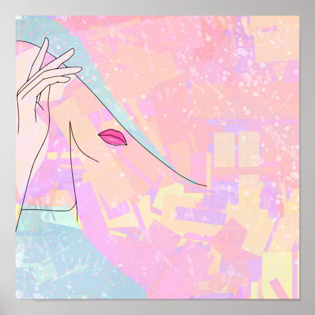 Poster Arte Abstrata Tendência Rosto Feminino Desenho de  (Frente)