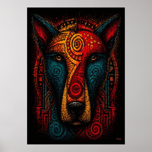 Poster Arte Abstrata Tótem Canino Primal – Expressionista (Frente)
