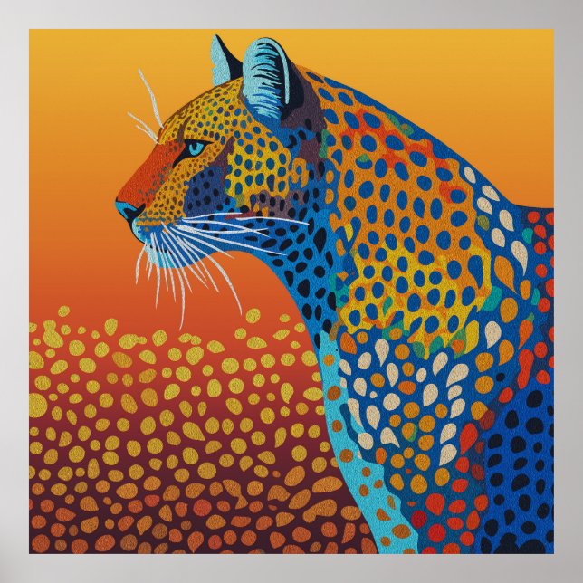 Poster Arte Abstrata Vibrante de Leopardo (Frente)
