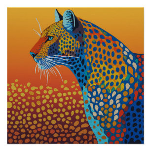 Póster Arte Abstrata Vibrante de Leopardo