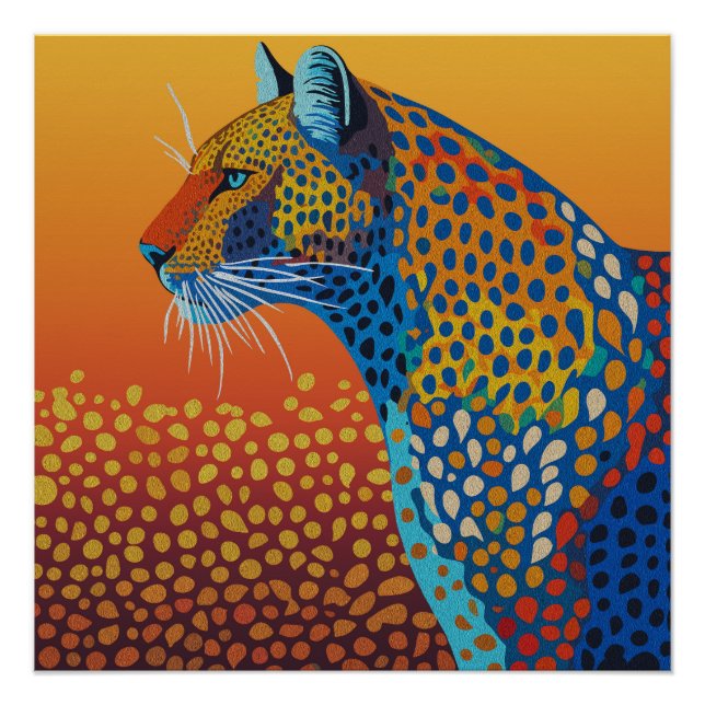 Póster Arte Abstrata Vibrante de Leopardo (Frente)