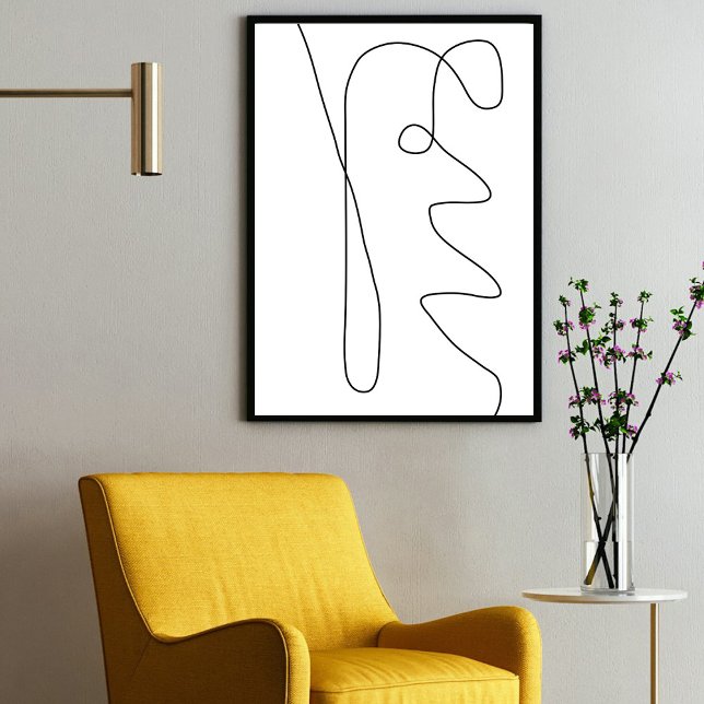 Poster Arte Abstrato Contemporânea Moderna Preta (Modern Contemporary Abstract Line Art Black White Poster)