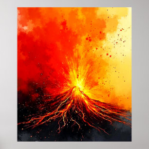 Poster Arte Abstrato de Erupção Vulcânica