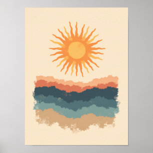 Poster Arte Abstrato de explosão solar minimalista de boh