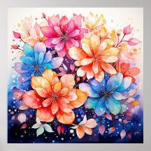 Arte Abstrato de Flor de Aquarela Colorida