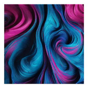 Póster Arte Abstrato de Fluido Moderno - Azul e Rosa-