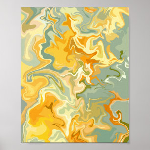 Poster Arte Abstrato de Fluidos Amarelo, Laranja e Verde