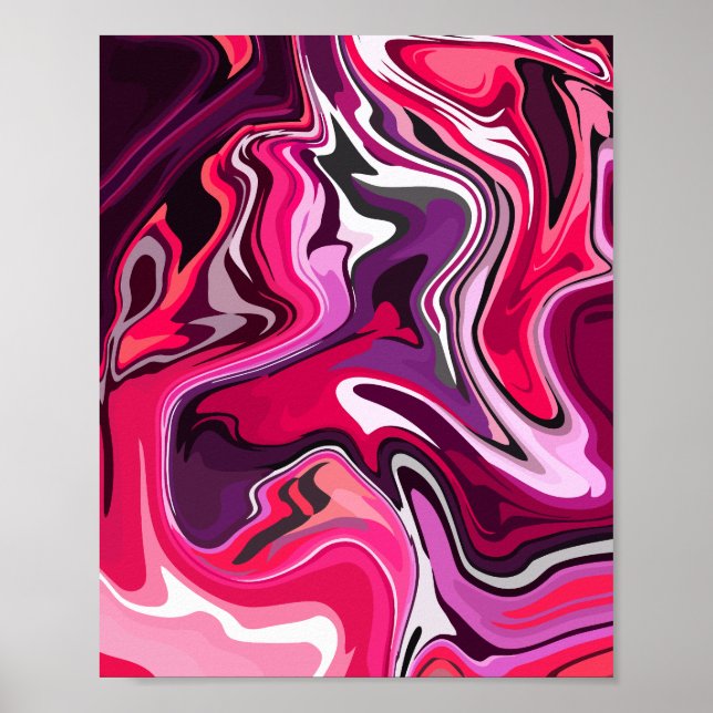 Poster Arte abstrato de Fluidos com Rochas Rosa e Roxos (Frente)