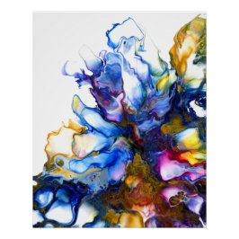 Póster Arte Abstrato de Fluidos Real Azul e Rosa